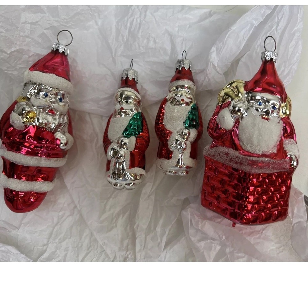 VTG Western Germany Mercury‎ Glass Blown Ornament Santa Claus Lot of 4 Classic